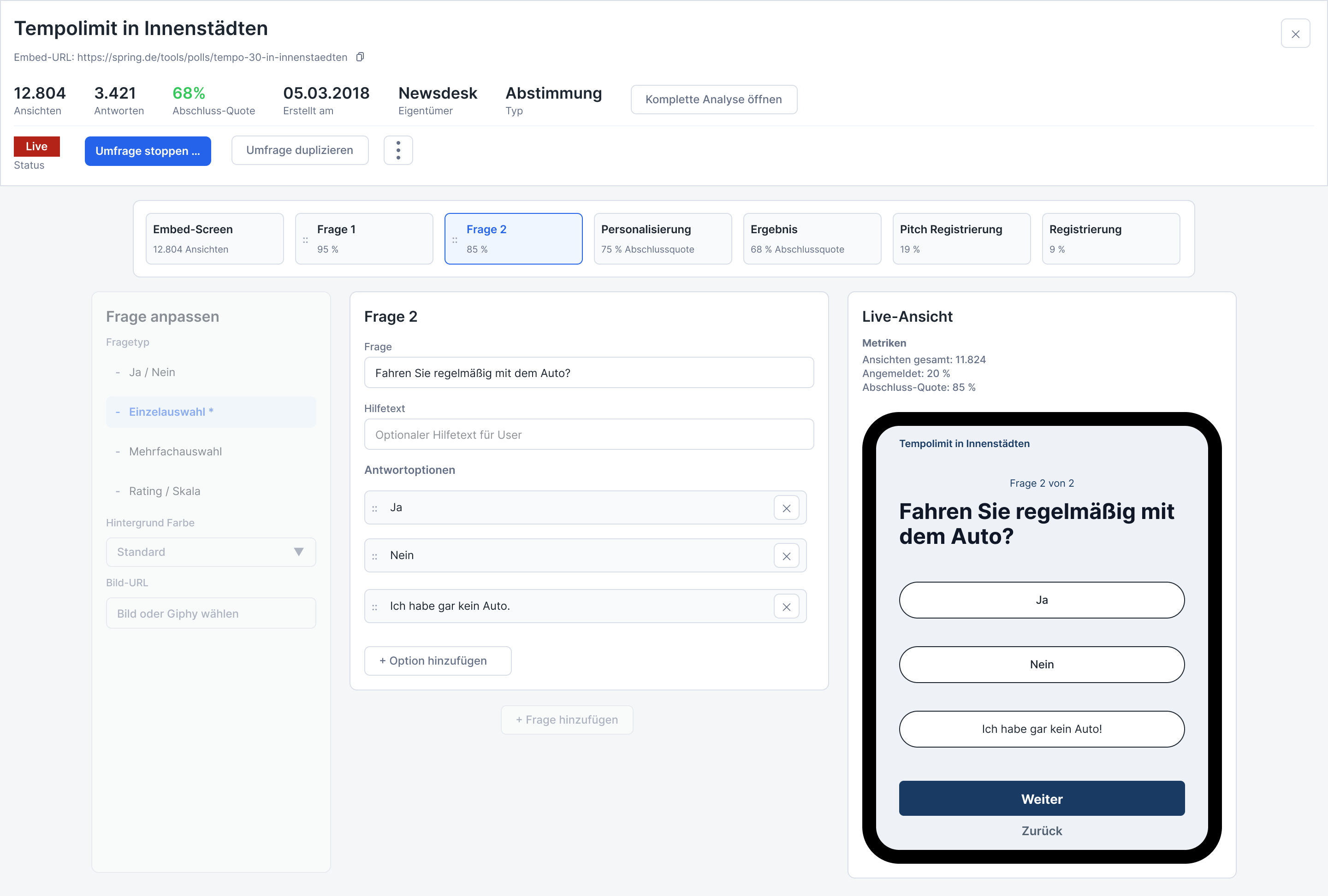 editor live umfrage