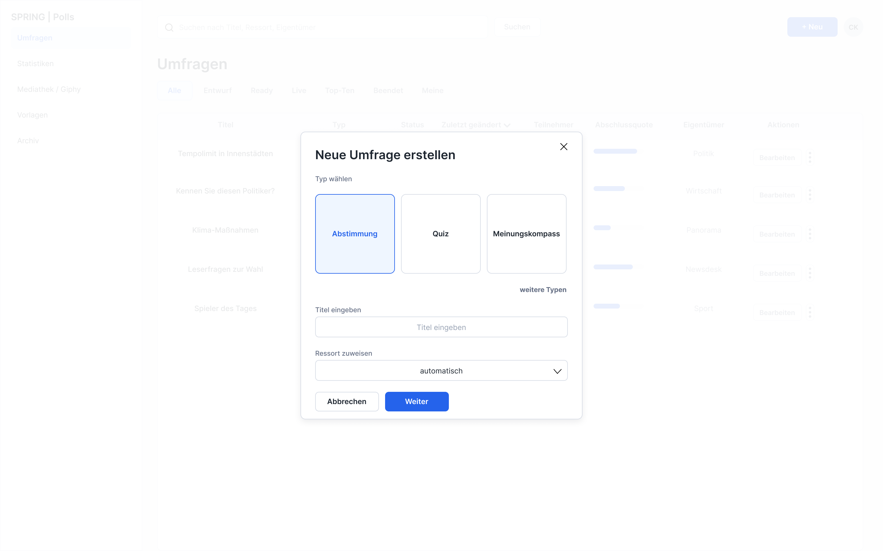editor neue umfrage